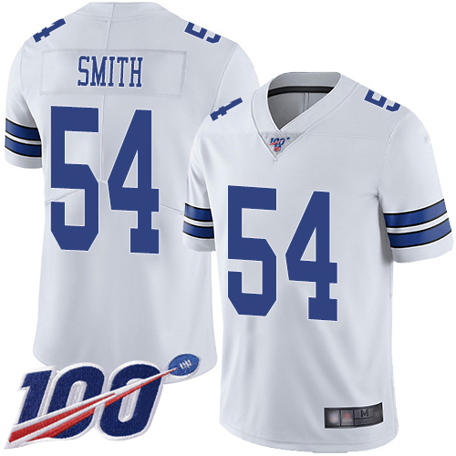 Men Dallas Cowboys Limited White Jaylon Smith Road #54 100th Season Vapor Untouchable NFL Jersey